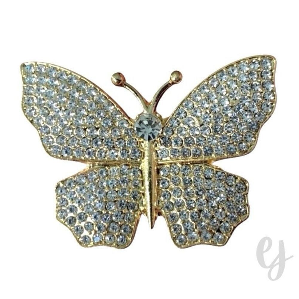 Celeste Gold Tone Butterfly Brooch with Pavé Crystals for Teens